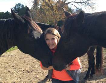 Catherine_Chouinard with her two Standardbred horses:  Crusader Dream and Ain’t no Hearsay