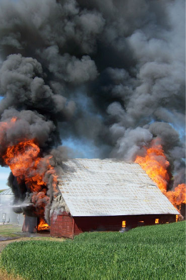 Burning barn