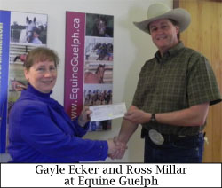 Ross Millar president of Can-Am presenting cheque to Gayle Ecker of Equine Guelph